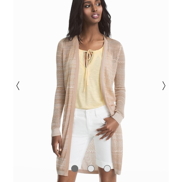 White House Black Market Sweaters - White House Black Market Open Crochet Knit Long Sleeve Metallic Duster Cardigan